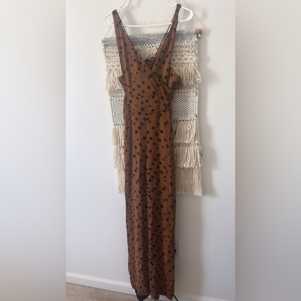 Whistles Brown Polka Dot Wrap Jumpsuit with Black Spots